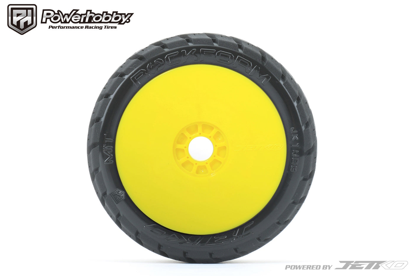 Powerhobby 1/8 Buggy Rockform Tires Mounted on Yellow Dish Wheels - PowerHobby