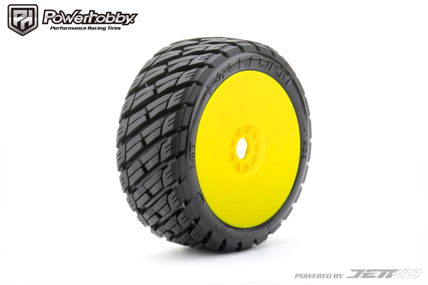 Powerhobby 1/8 Buggy Rockform Tires Mounted on Yellow Dish Wheels - PowerHobby