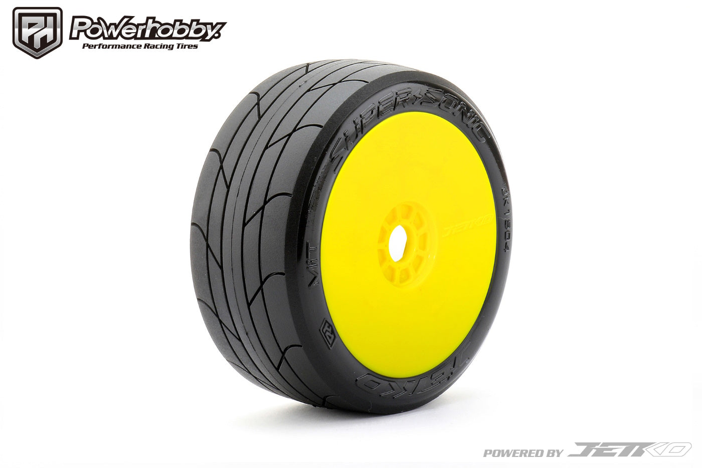 Powerhobby 1/8 Buggy Super Sonic Tires Mounted on Yellow Dish Wheels - PowerHobby