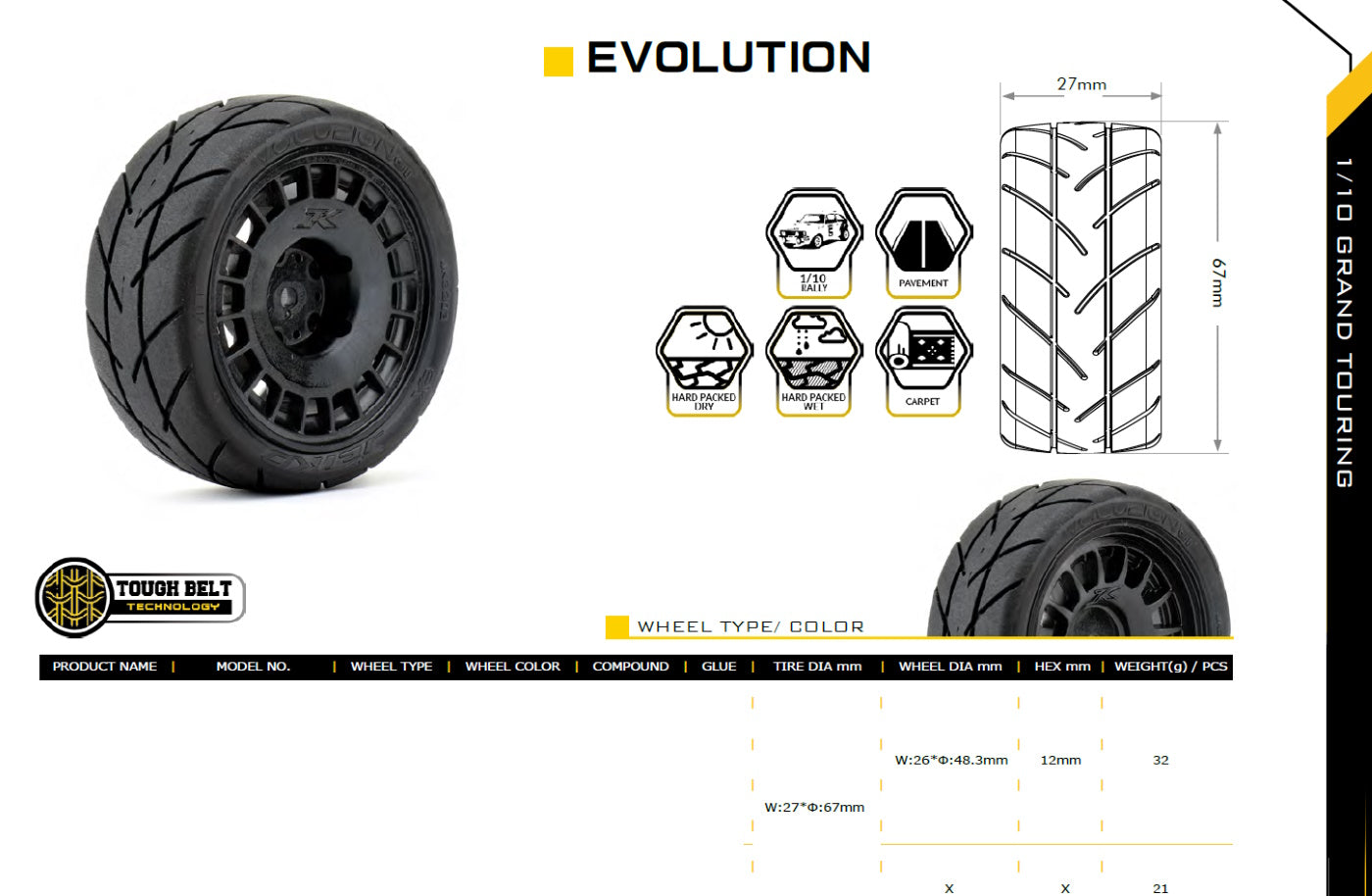 Powerhobby 1/10 Rally Car Evolution Mounted Tires Radial Wheels (4) - PowerHobby
