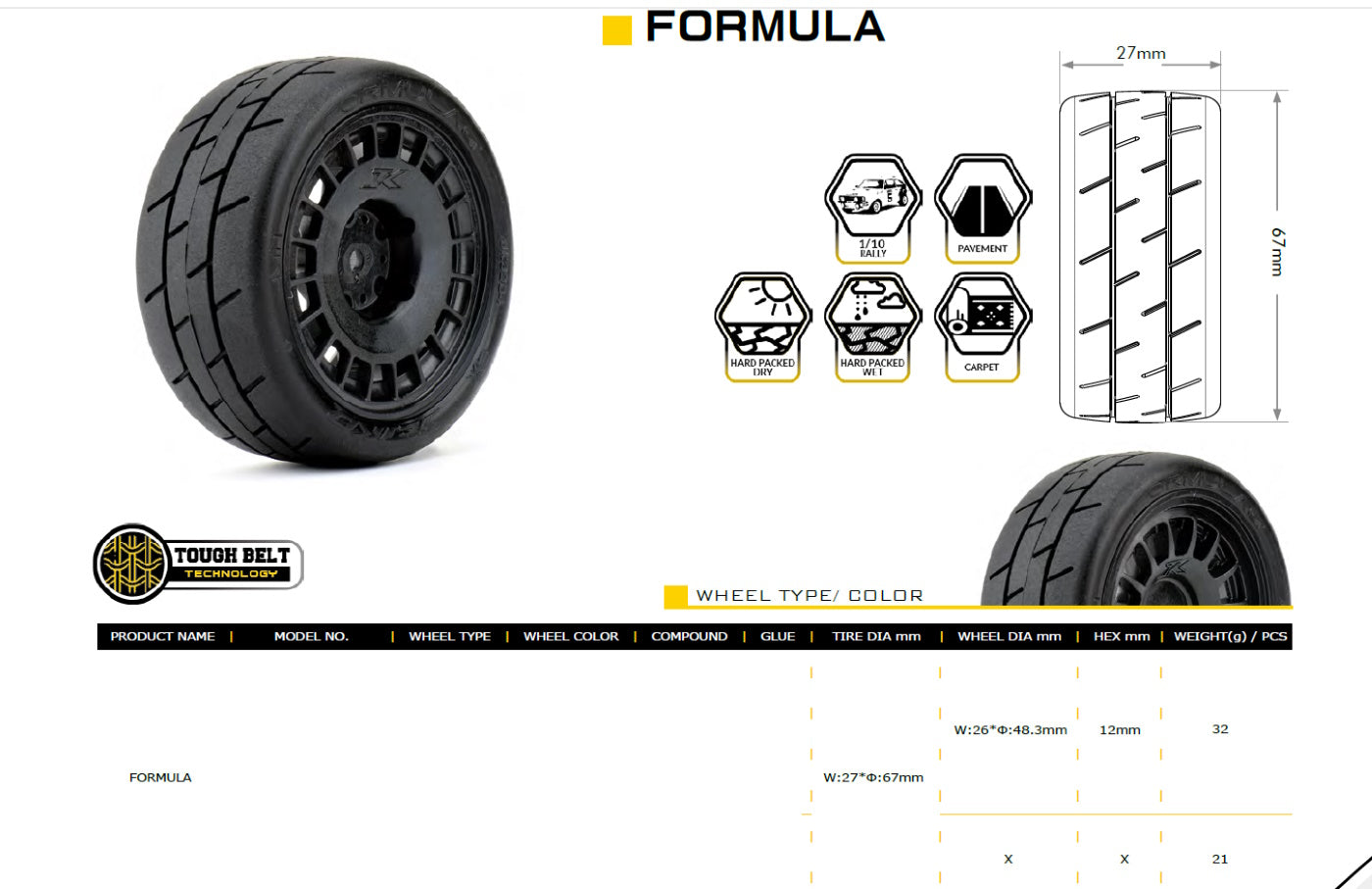 Powerhobby 1/10 Rally Car Formula Mounted Tires / Radial Wheels (4) - PowerHobby