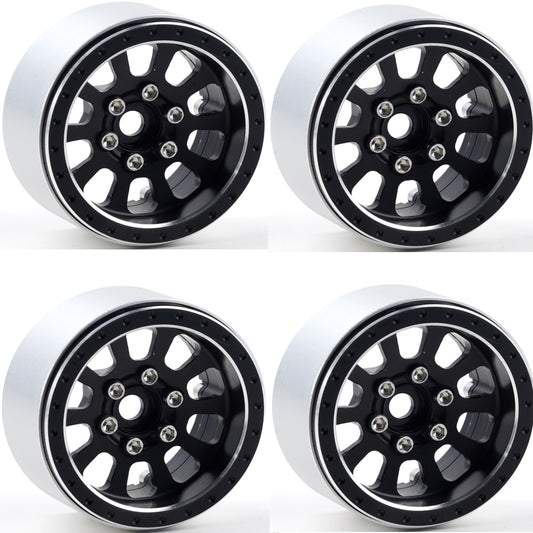 Powerhobby B7 Aluminum 1.9 Beadlock Wheels 9mm Hubs Black (4) 1/10 Rock Crawler - PowerHobby