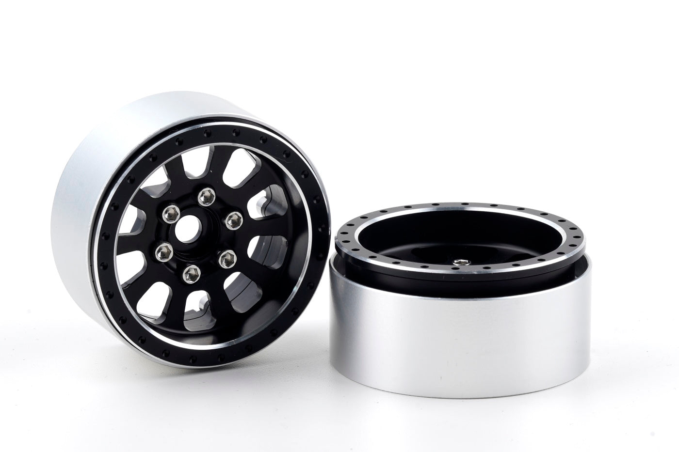 Powerhobby B7 Aluminum 1.9 Beadlock Wheels 9mm Hubs Black (4) 1/10 Rock Crawler - PowerHobby