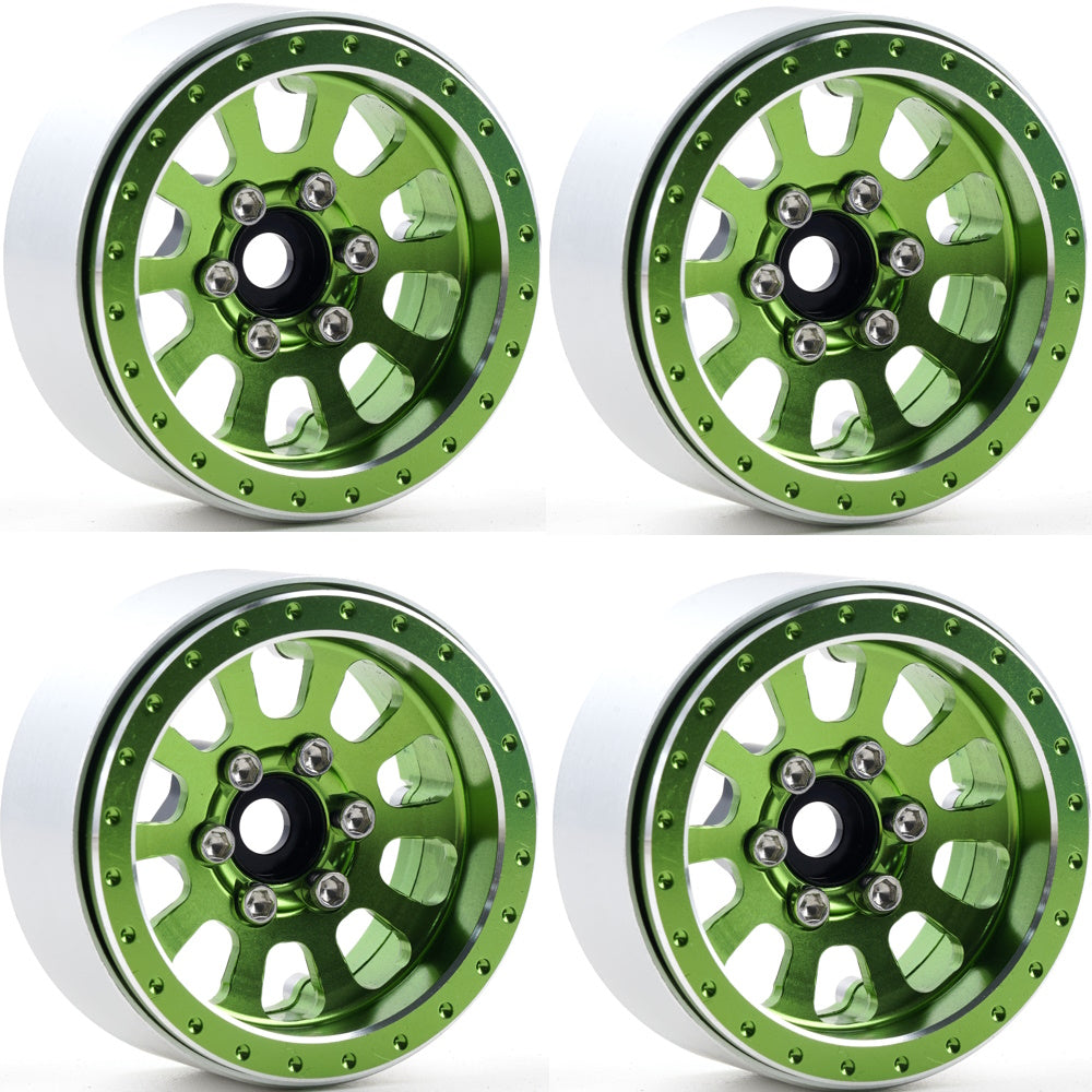 Powerhobby B7 Aluminum 1.9 Beadlock Wheels 9mm Hubs Green (4) 1/10 Rock Crawler - PowerHobby