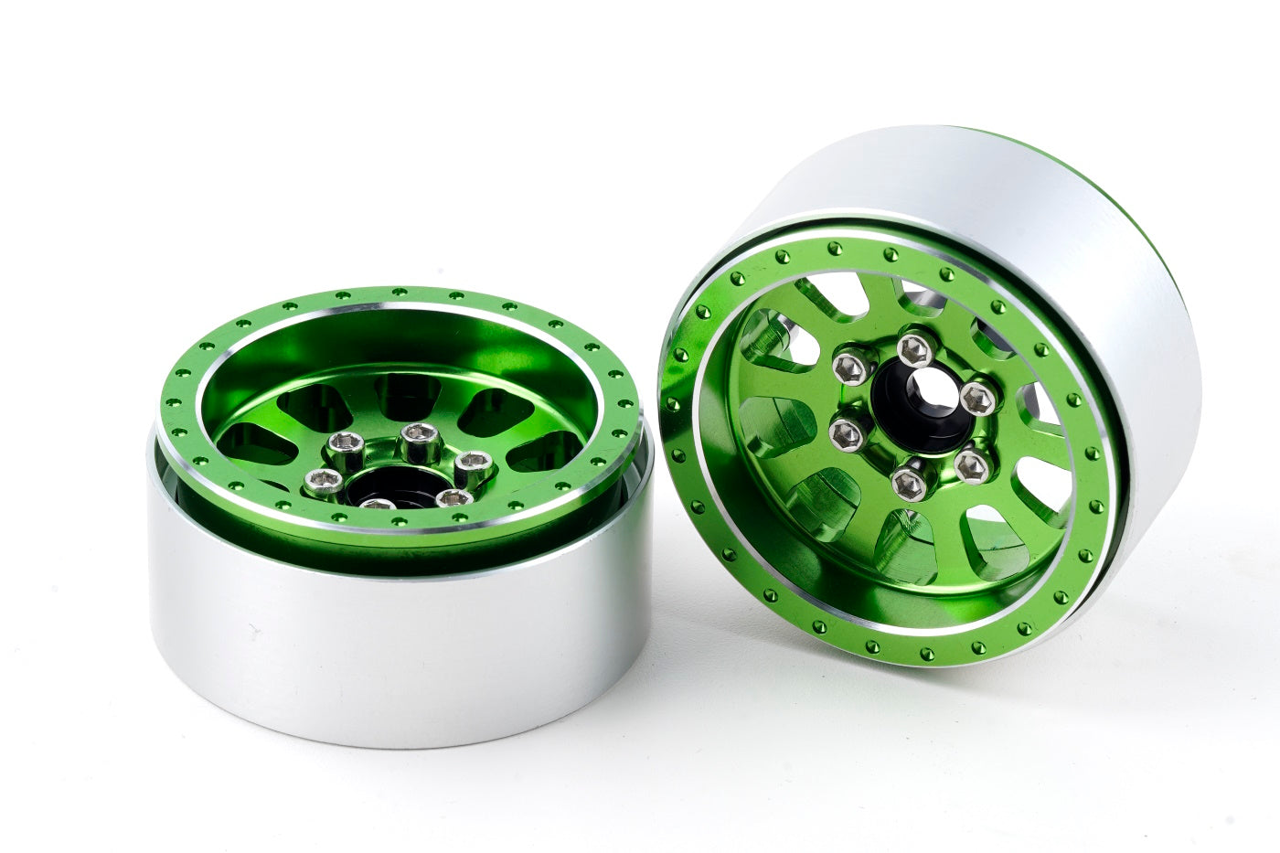 Powerhobby B7 Aluminum 1.9 Beadlock Wheels 9mm Hubs Green (4) 1/10 Rock Crawler - PowerHobby