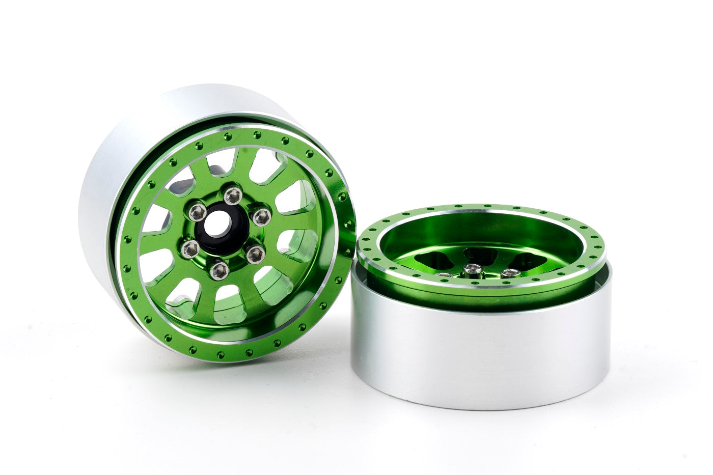 Powerhobby B7 Aluminum 1.9 Beadlock Wheels 9mm Hubs Green (4) 1/10 Rock Crawler - PowerHobby