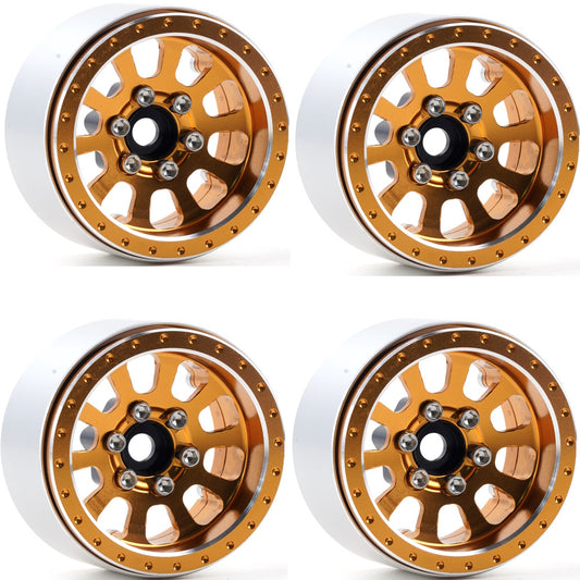 Powerhobby B7 Aluminum 1.9 Beadlock Wheels 9mm Hubs Orange (4) 1/10 Rock Crawler - PowerHobby