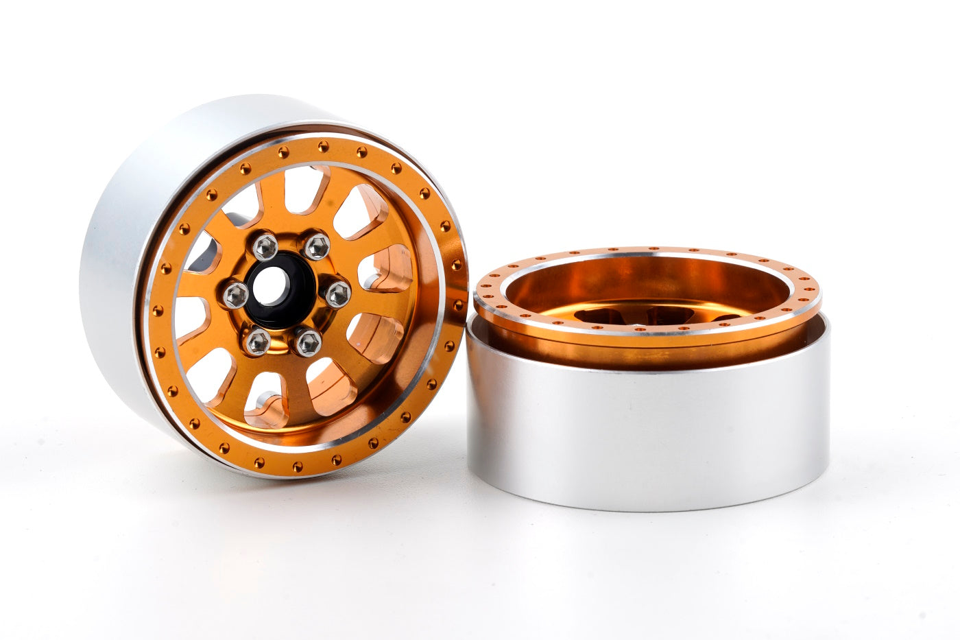 Powerhobby B7 Aluminum 1.9 Beadlock Wheels 9mm Hubs Orange (4) 1/10 Rock Crawler - PowerHobby