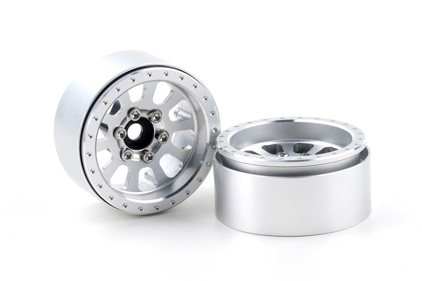 Powerhobby B7 Aluminum 1.9 Beadlock Wheels 9mm Hubs Silver (4) 1/10 Rock Crawler - PowerHobby