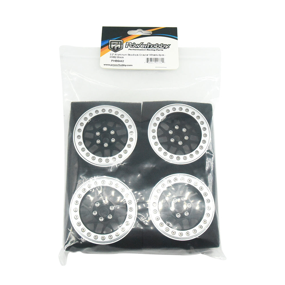 Powerhobby Aluminum 2.2" Beadlock Wheels Black (4) 1/10 Rock Crawler - PowerHobby