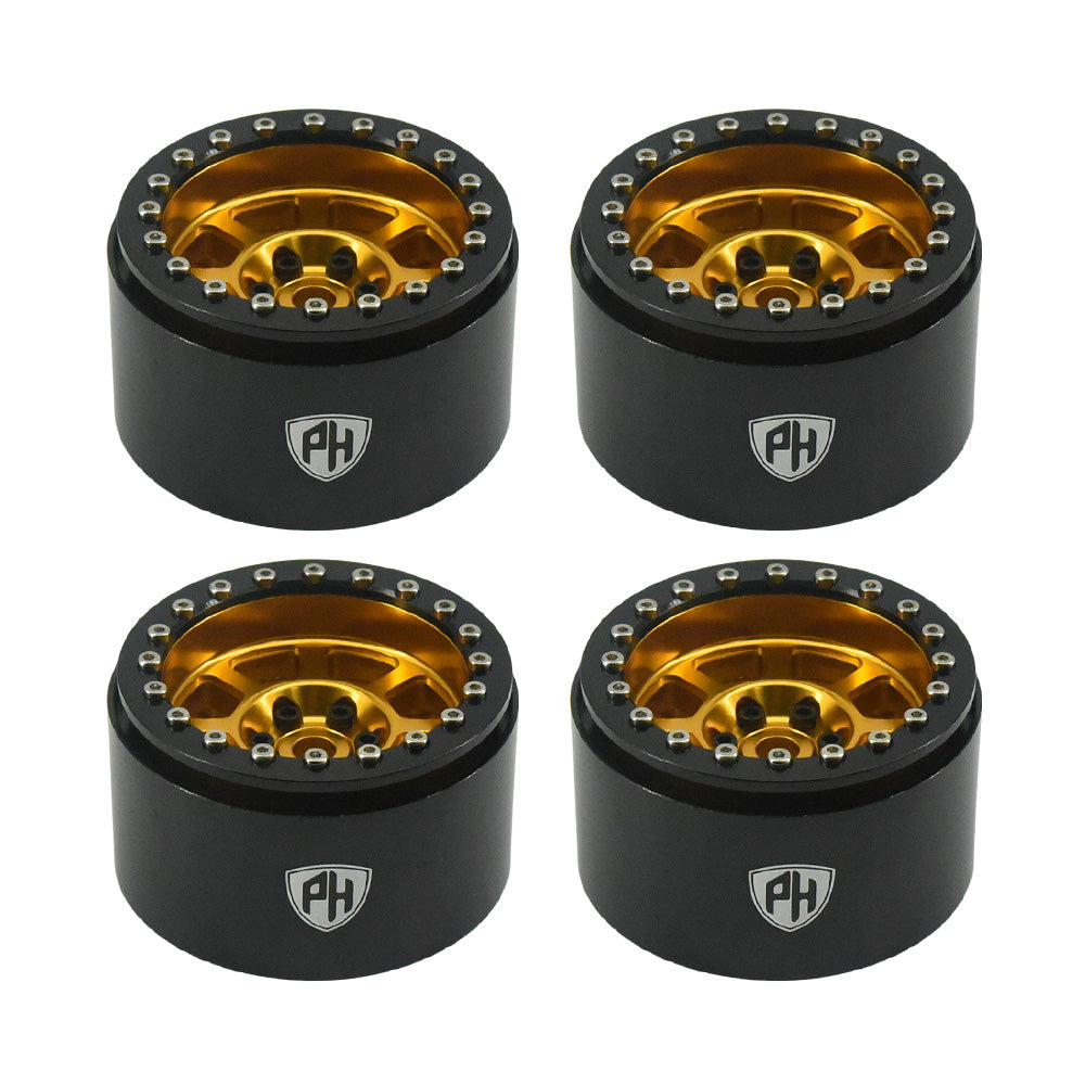 Powerhobby Aluminum 2.2" Beadlock Wheels Gold (4) 1/10 Rock Crawler - PowerHobby