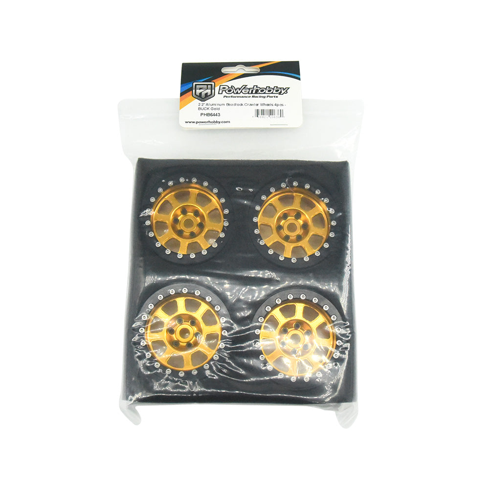 Powerhobby Aluminum 2.2" Beadlock Wheels Gold (4) 1/10 Rock Crawler - PowerHobby