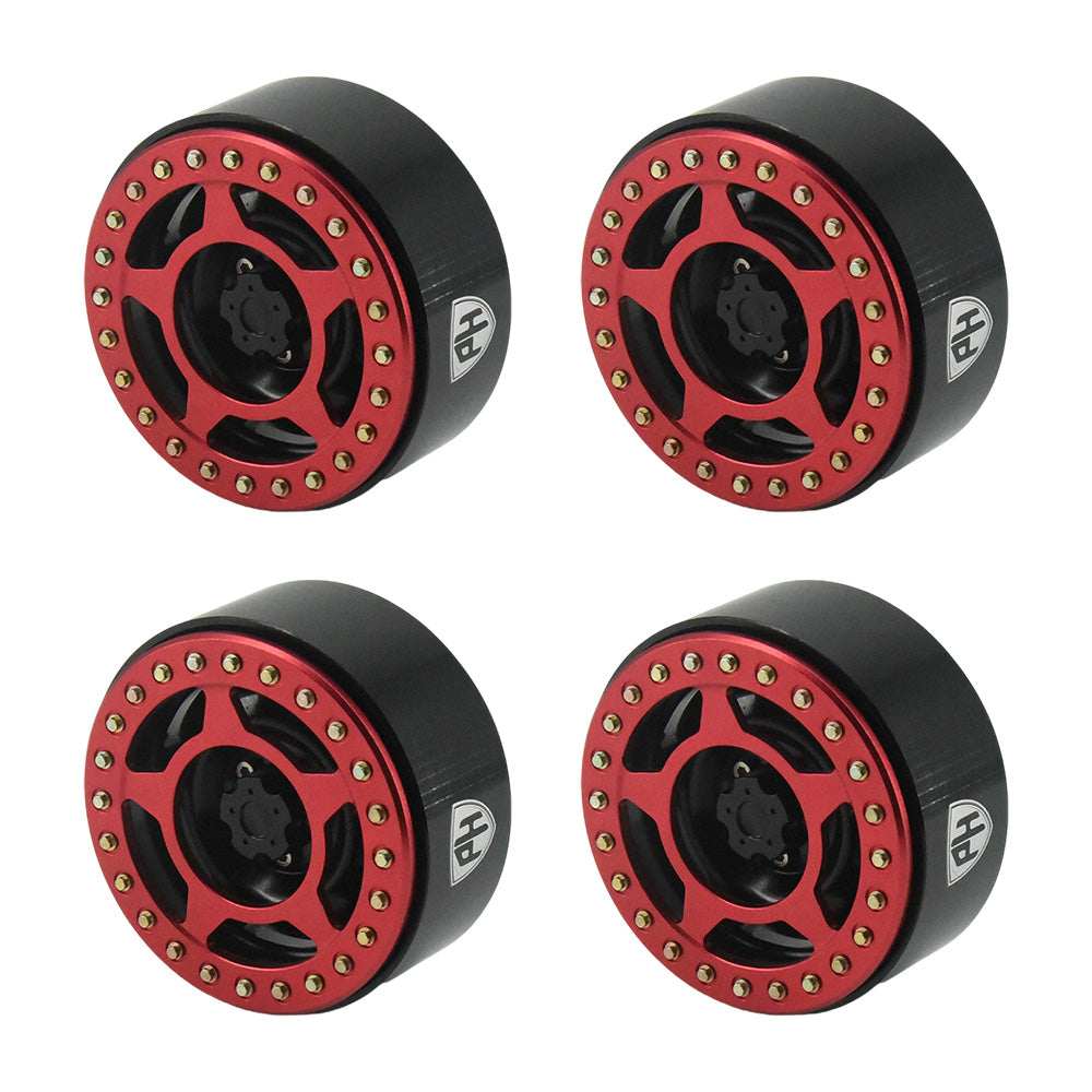 Powerhobby Aluminum 2.2" Beadlock Wheels Red (4) 1/10 Rock Crawler - PowerHobby