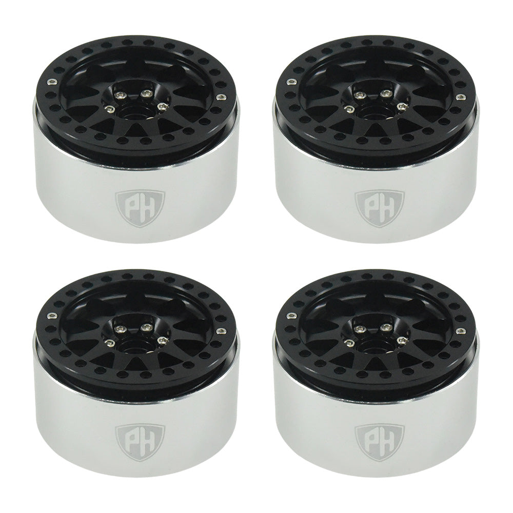 Powerhobby Aluminum 2.2" Beadlock Wheels Black (4) 1/10 Rock Crawler - PowerHobby