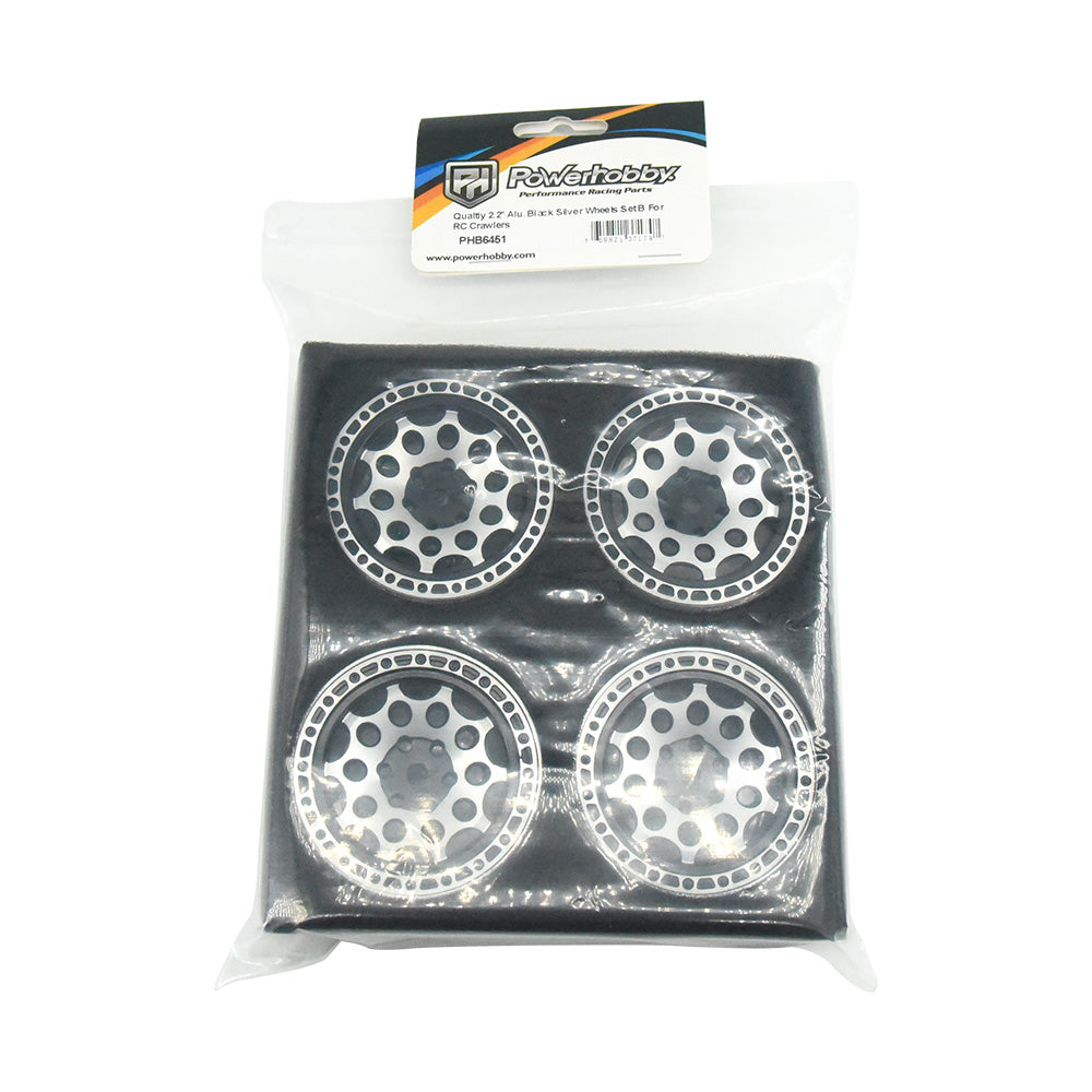 Powerhobby Aluminum 2.2" Beadlock Wheels Silver / Black (4) 1/10 Rock Crawler - PowerHobby