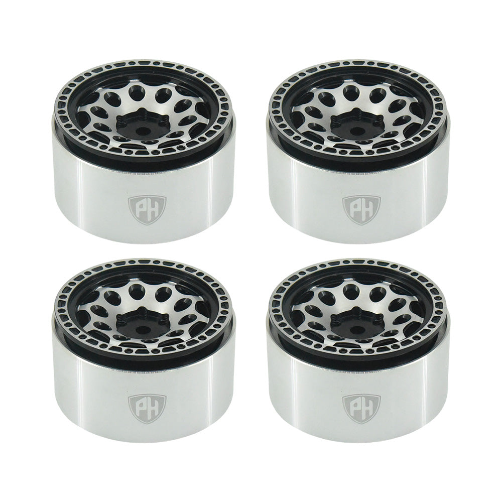 Powerhobby Aluminum 2.2" Beadlock Wheels Silver / Black (4) 1/10 Rock Crawler - PowerHobby