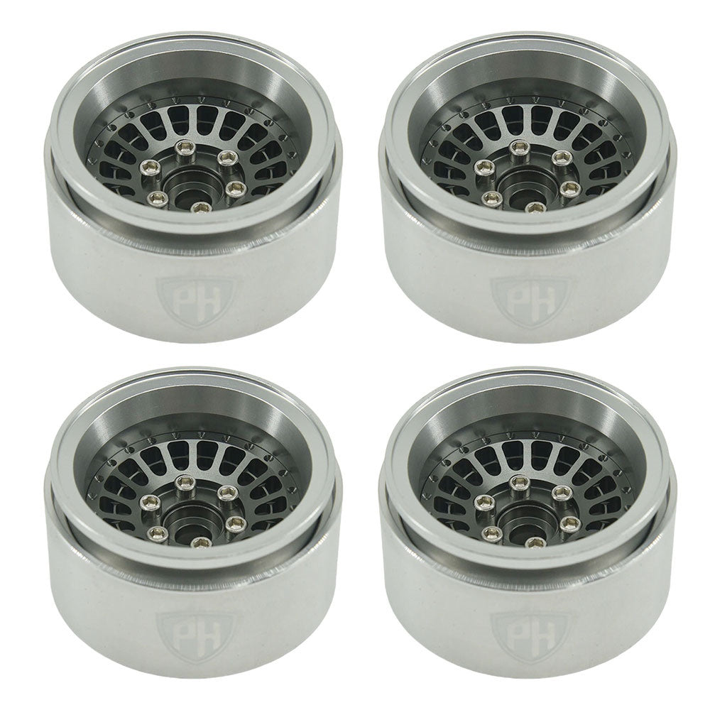 Powerhobby 1.9" 10MM Offset Aluminum Wheels Titanium (4) 1/10 Crawler