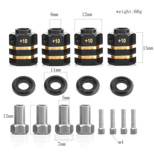 Powerhobby Brass 12mm Hex Hub Extenders +10MM w Nuts FOR Traxxas TRX-4