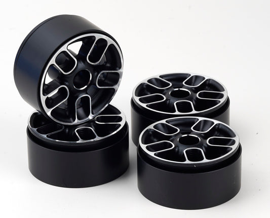 Powerhobby 1.9" Aluminum Beadlock Wheels (4) Black 1/0 Rock Crawler