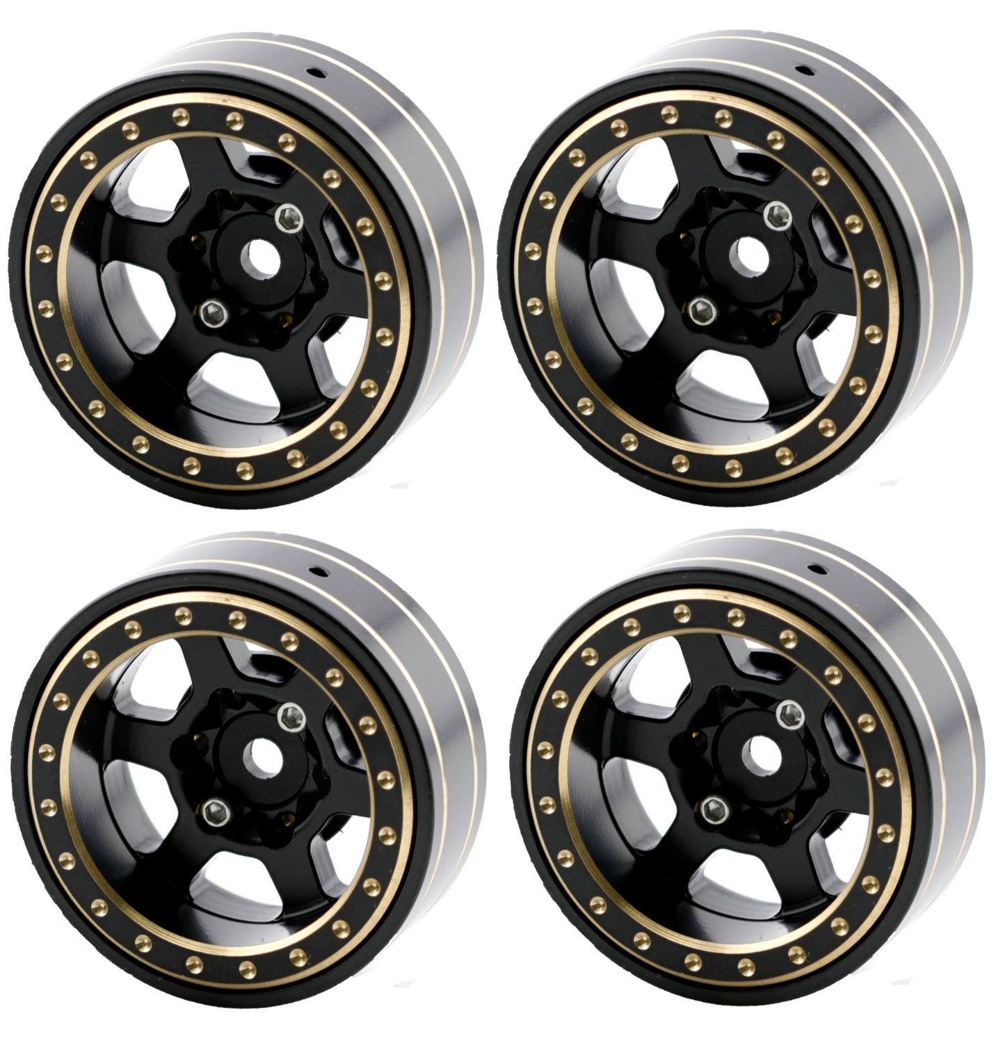 Powerhobby 1.1" 6-Spoke Brass Beadlock Wheels offset -3.75mm (4) 1/24 SCX24