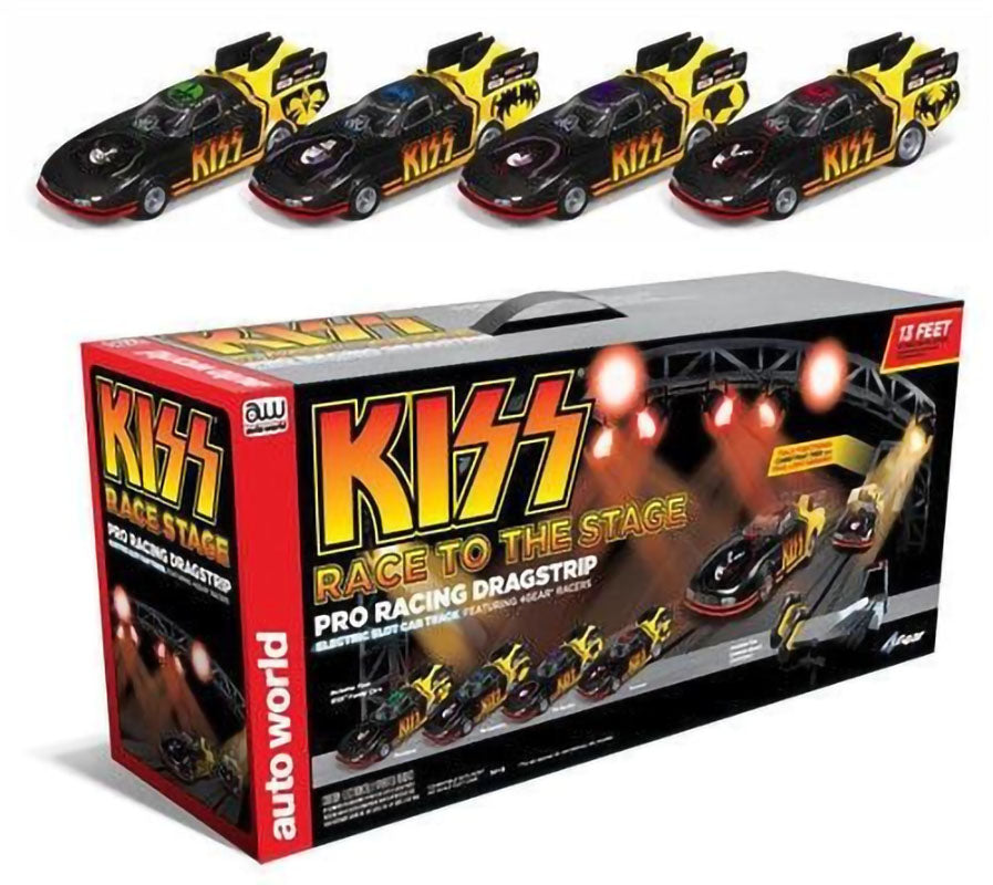 Auto World KISS Race to the Stage HO Slot Car Drag Racing Set SRS256 Rare