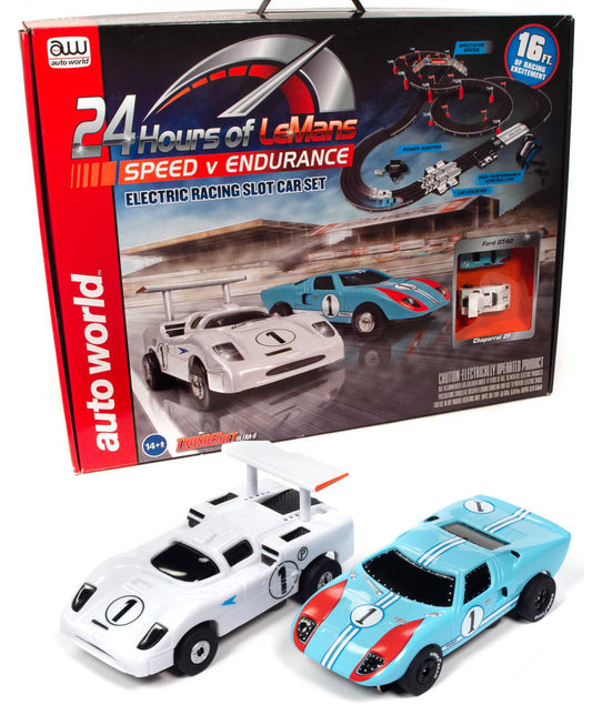 Auto World 24h Le Mans HO Slot Race Set AFX SRS333 FORD GT40 CHAPARRAL 2F