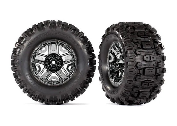 Traxxas TRA9072 Sledgehammer Tires on 2.8" Black Chrome Wheels for Hoss 4x4 VXL - PowerHobby