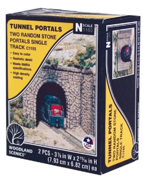 Woodland Scenics C1155 N Scale Random Stone Single Track Tunnel Portal - PowerHobby