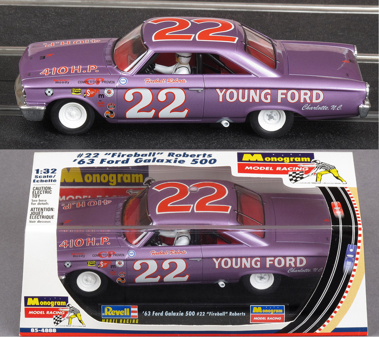 Revell Monogram 1963 Ford Galaxie 500 Fireball Roberts Nascar 1/32 Slot Car 85-4888