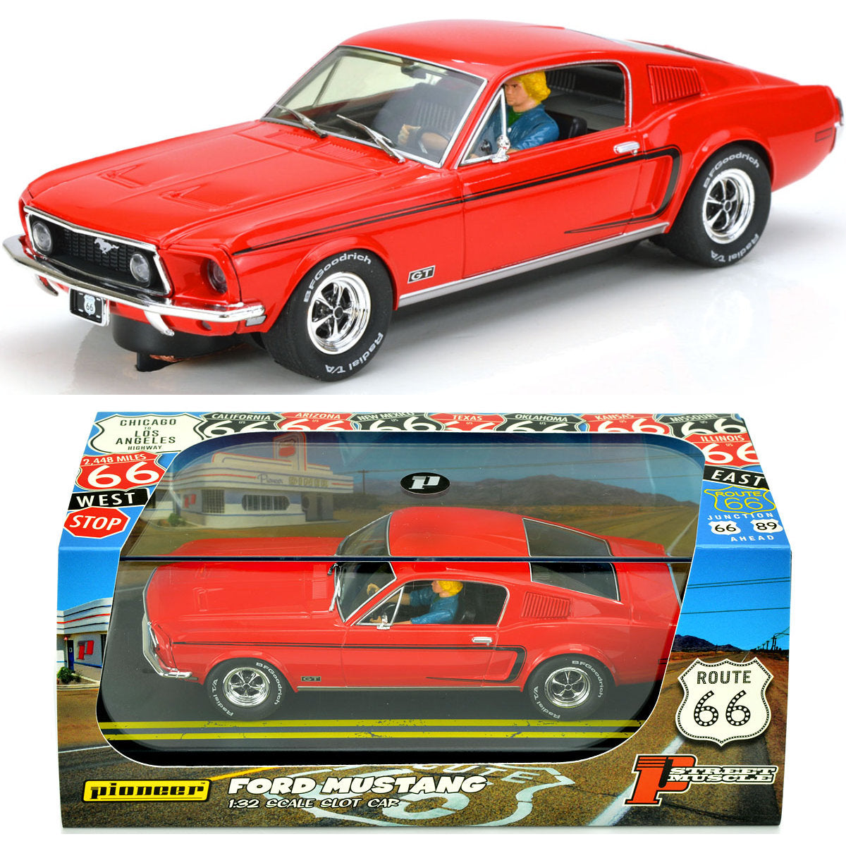 Pioneer 1968 Ford Mustang Fastback GT Red 1/32 Slot Car for Scalextric DPR P151