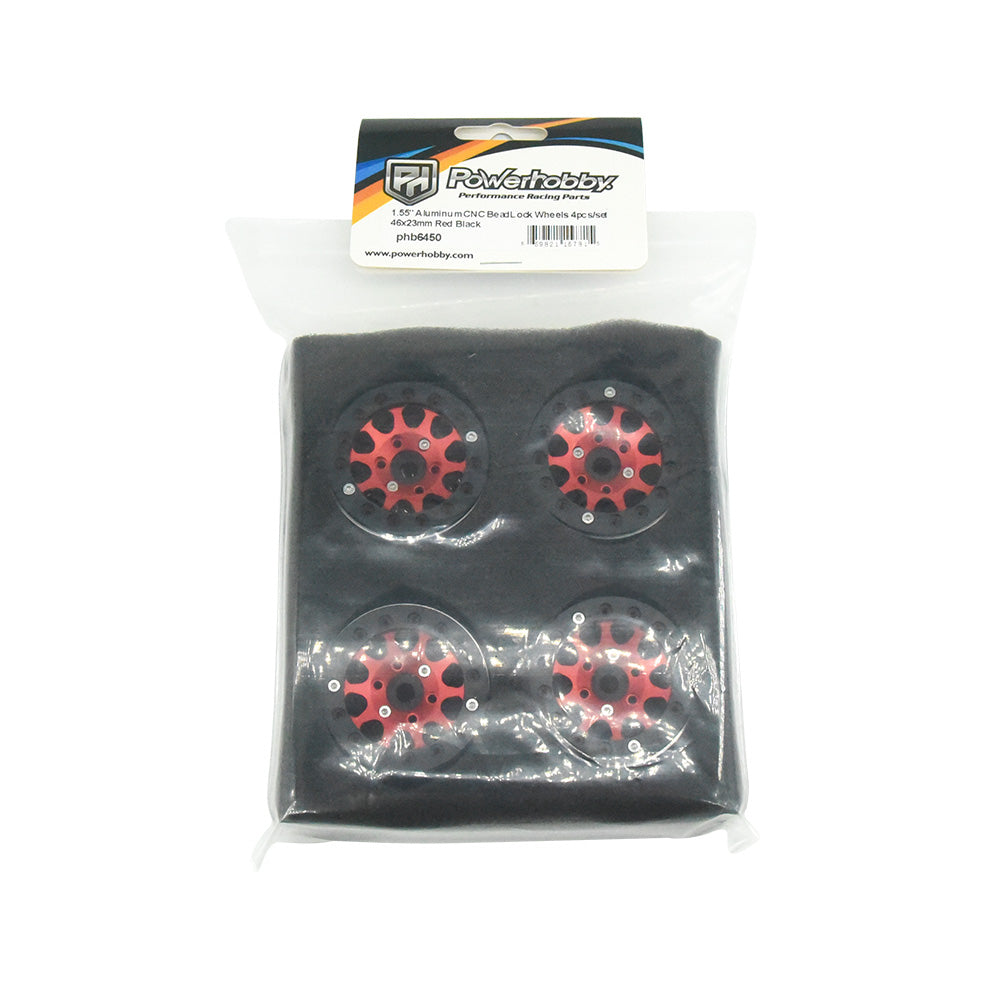 Powerhobby Aluminum 2.2" Beadlock Wheels Red (4) 1/10 Rock Crawler - PowerHobby