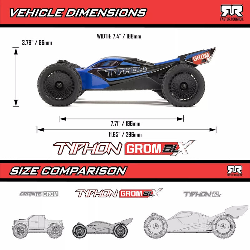 Arrma 2306ST1 TYPHON GROM 223S BLX Brushless 4X4 Small Scale Buggy RTR Red