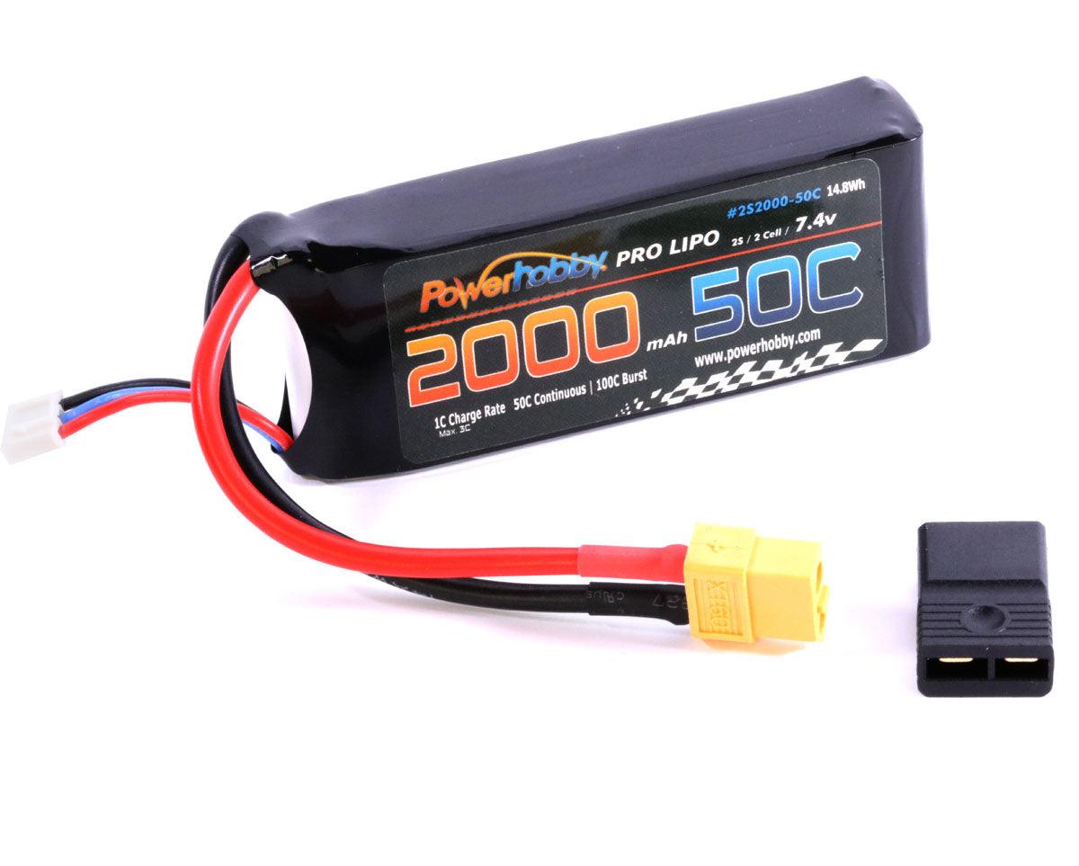 Powerhobby 2s 7.4v 2000mah 50c Lipo Battery w XT60 + Adapter - PowerHobby