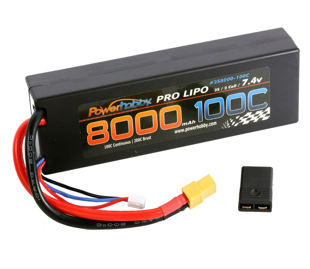 Powerhobby 2s 7.4V 8000mah 100c-200C Lipo Battery W XT60 Plug + Adapter - PowerHobby