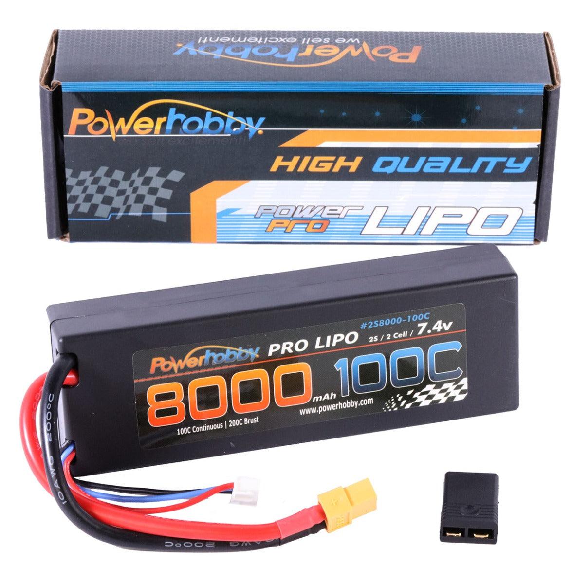 Powerhobby 2s 7.4V 8000mah 100c-200C Lipo Battery W XT60 Plug + Adapter - PowerHobby