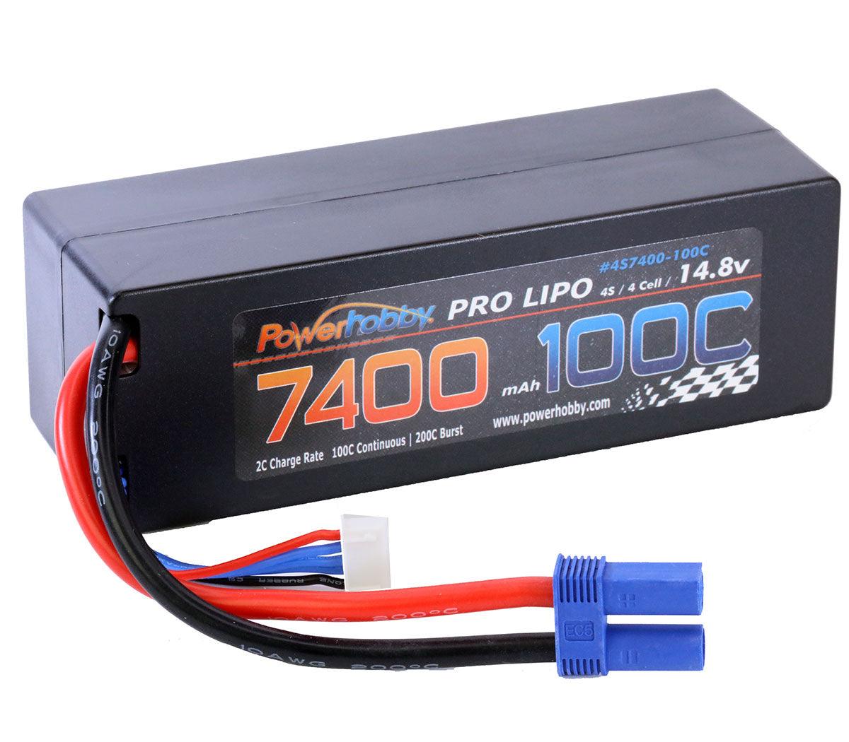 PowerHobby 4S 14.8V 7400mAh 100C-200C Lipo Battery EC5 Plug 4-Cell Hard Case - PowerHobby