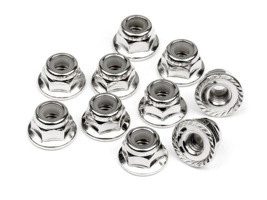 HPI 103729 Serrated Flange Lock Nut M4 Silver (10) Blitz Savage XS SS/XS Flux - PowerHobby