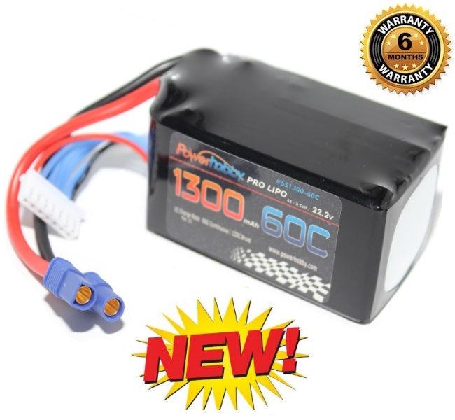 Powerhobby 6S 22.2V 1300mAh 60C Lipo Battery Soft Case 6-Cell w EC3 Connector - PowerHobby