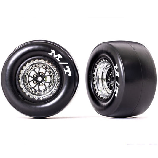 Traxxas 9476R M/T Rear Tires w/ Chrome Wheels / Foam Insert (2) : Drag Slash - PowerHobby