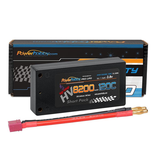 Powerhobby 1S 3.8V 8200MAH 120C HV + GRAPHENE Lipo Battery Hard Case SHORT - PowerHobby