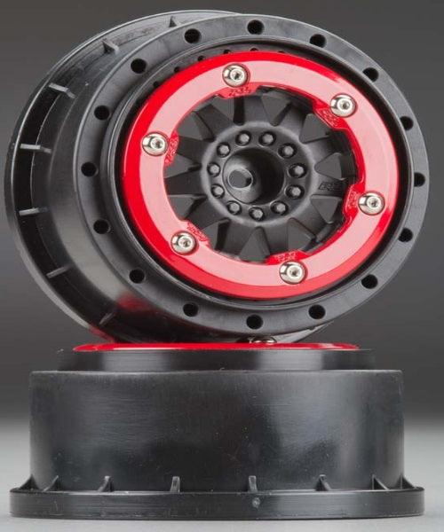 Pro-Line 2746-03 F-11 2.2" / 3.0" Red / Black Bead-Lock Wheels (2) Rear Blitz - PowerHobby