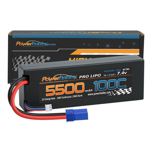 Powerhobby 2S 7.4V 5500MAH 100C Lipo Battery w EC5 Plug Hard Case - PowerHobby