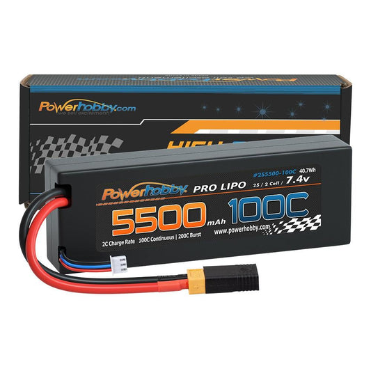 Powerhobby 2S 7.4V 5500MAH 100C Lipo Battery w XT60 + Adapter - PowerHobby