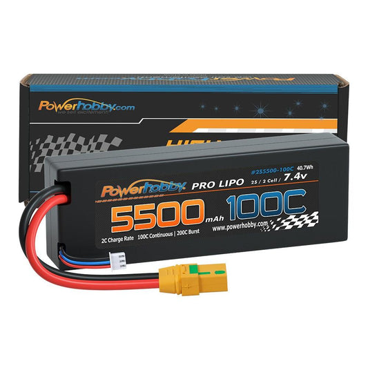 Powerhobby 2S 7.4V 5500MAH 100C Lipo Battery w XT90 Plug Hard Case - PowerHobby