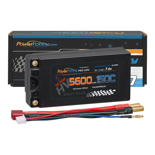 Powerhobby 2S 7.6V 5600mah 150C HV + Graphene Shorty Lipo Battery 5MM - PowerHobby