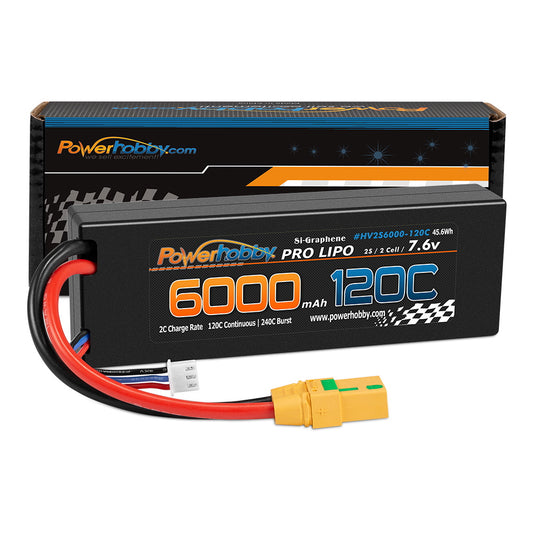 Powerhobby 2S 7.6V HV + Graphene 6000MAh 120c Lipo Battery w XT90 Plug - PowerHobby