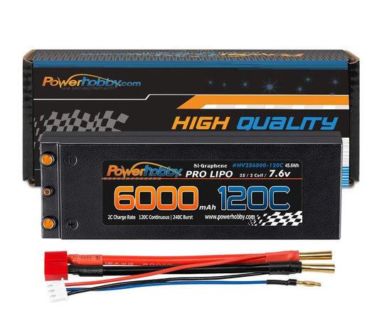 Powerhobby 2S 7.6V 6000mah 120C Graphene + HV Lipo Battery Bullet Deans Plug - PowerHobby