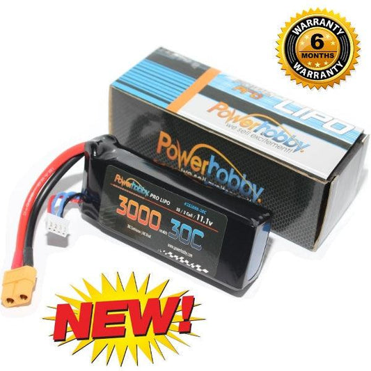 Powerhobby 3S 11.1V 3000mAh 30C Lipo Battery Pack w XT60 Connector - PowerHobby