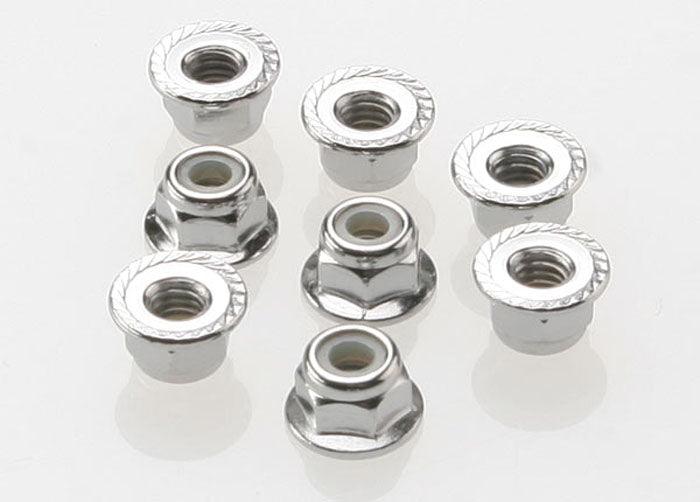 Traxxas 3647 4mm Steel Flanged Serrated Nylon Locking Nuts (8) - PowerHobby