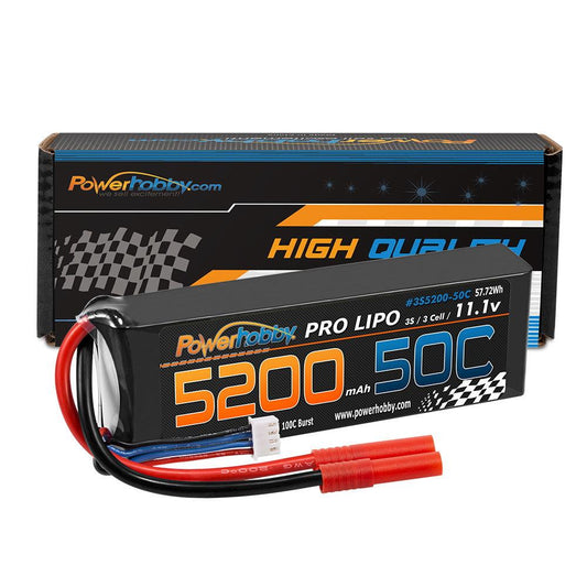 Powerhobby 3s 11.1V 5200mah 50c Lipo Battery W REDCAT 4.0mm Plug - PowerHobby